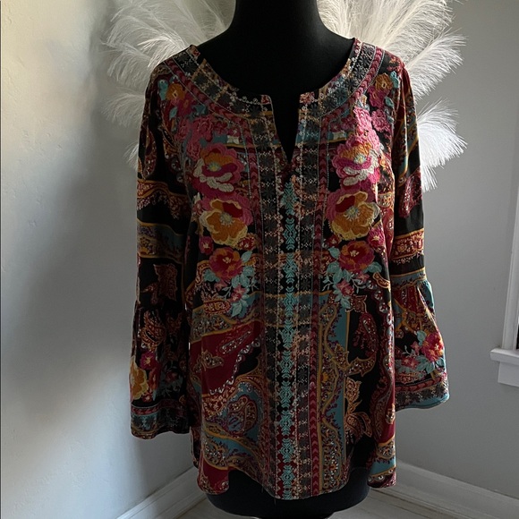 Savanna Jane Tops - Savanna Jane Burgundy Multi Floral Tunic Blouse